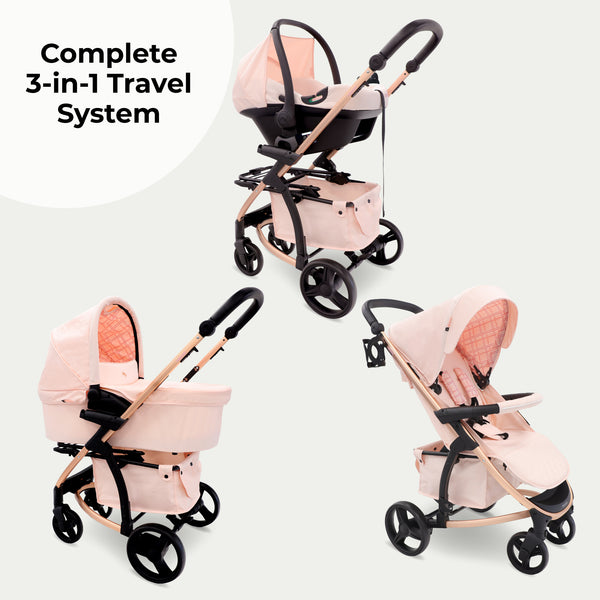 MB200i 3 in 1 Travel System with i Size Car Seat Pink Plaid My Babiie