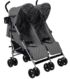 My Babiie Grey Leopard Twin Stroller - Grade A