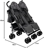 My Babiie Grey Leopard Twin Stroller - Grade A