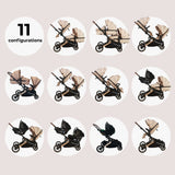 My Babiie MB33 Tandem Pushchair with 2 Infant Carriers & 2 Bases - Giraffe