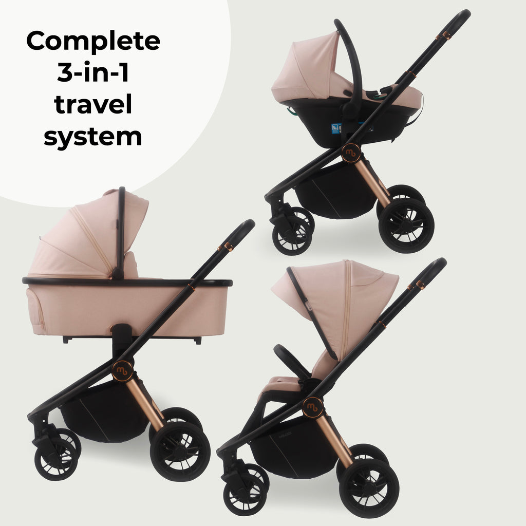 My Babiie MB450i 3-in-1 Travel System with i-Size Car Seat - Pastel Pink