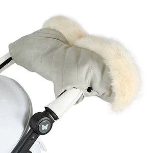 Fur Trimmed Desert Sage Pushchair Handmuff - Grade A