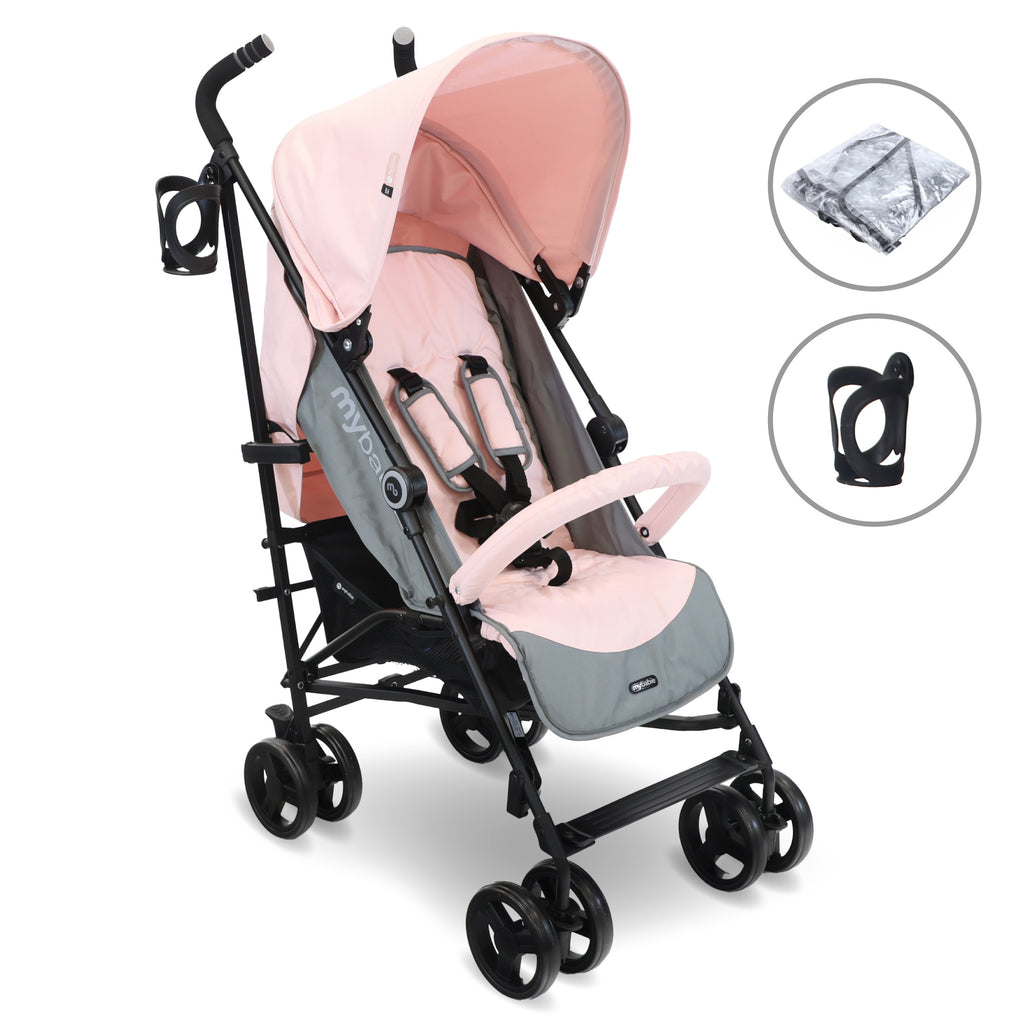 jogging stroller pink My Babiie MB02 Pink and Grey Lightweight Stroller