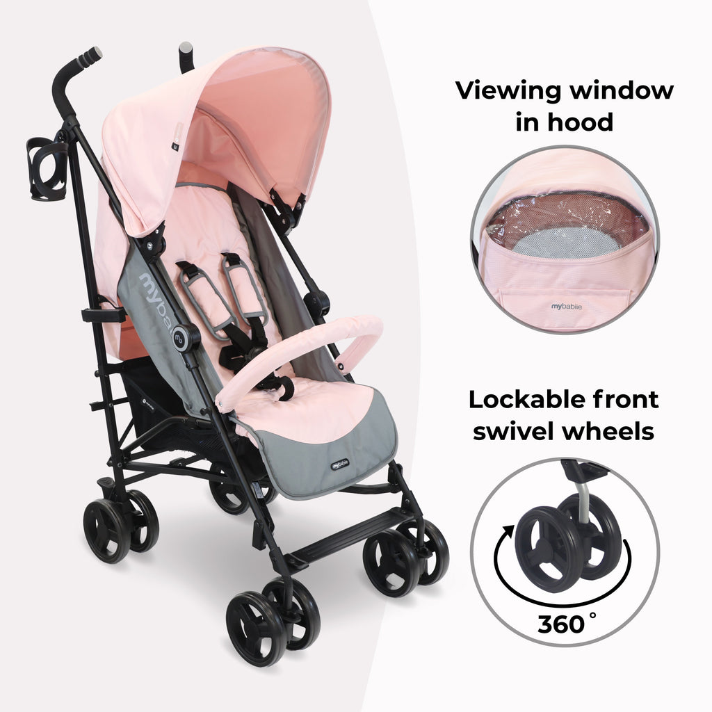 MB02 Plus Lightweight Stroller Pink and Grey