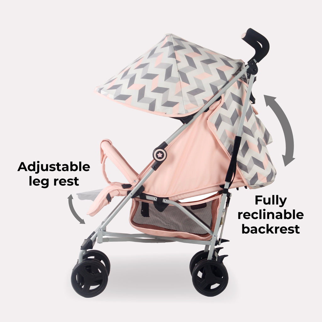 My Babiie MB02 Lightweight Stroller - Pink and Grey Chevron