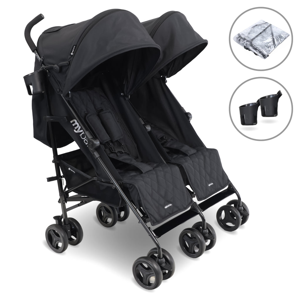 MB12 Double Stroller Black Grade A – My Babiie - Main Image