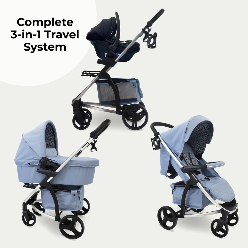 MB200i 3-in-1 Travel System with i-Size Car Seat Blue Plaid – My