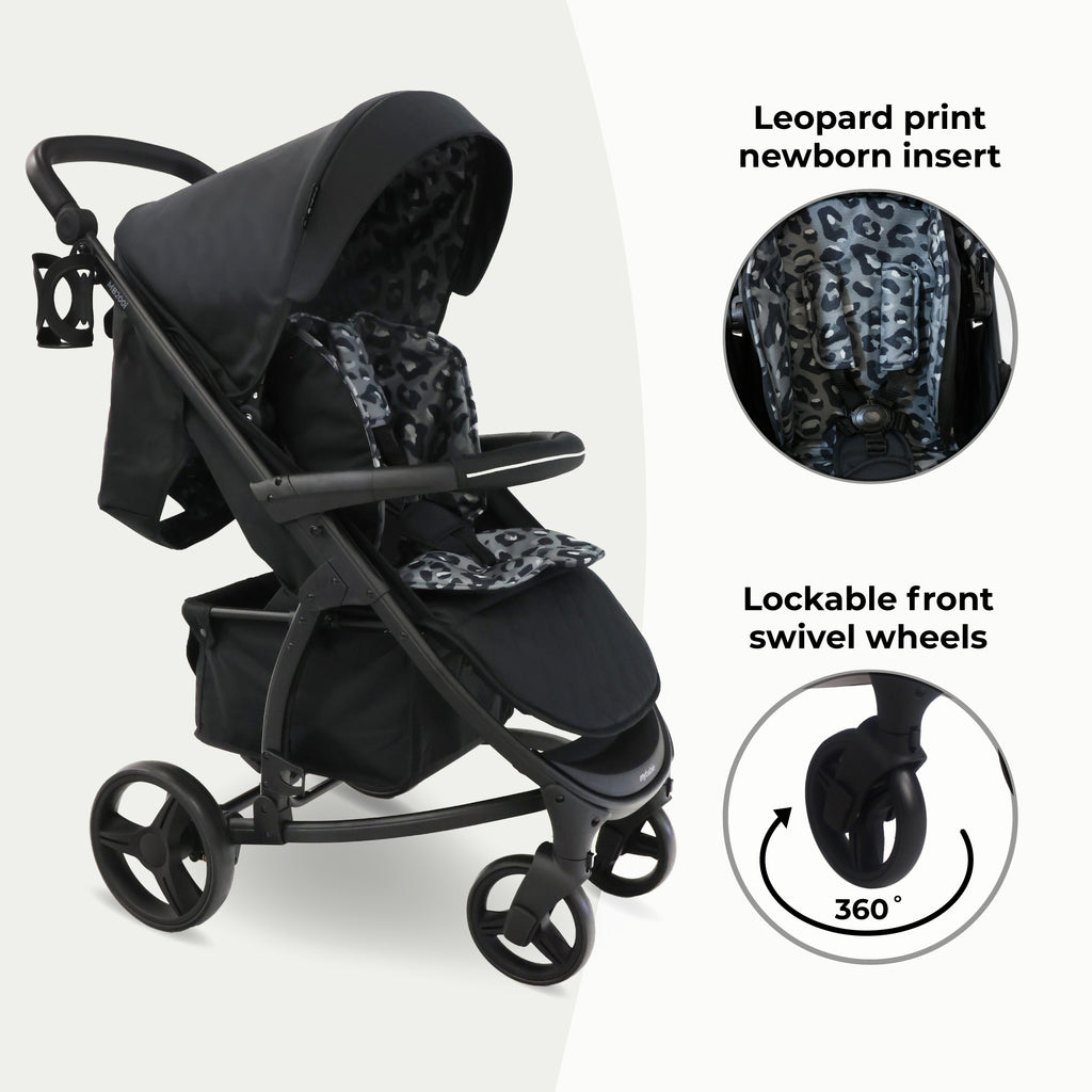 leopard print infant car seat and stroller My Babiie 3-in-1 Travel System with i-Size Car Seat
