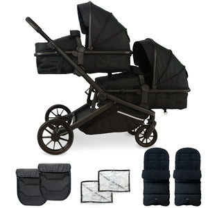 MB33 Tandem Pushchair with 2 Footmuffs - Midnight Black