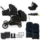MB33 Tandem Pushchair with Infant Carrier + Base + 2 Footmuffs - Midnight Black