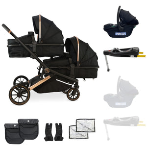 My Babiie MB33 Tandem Pushchair with Infant Carrier and Base - Rose Gold Black