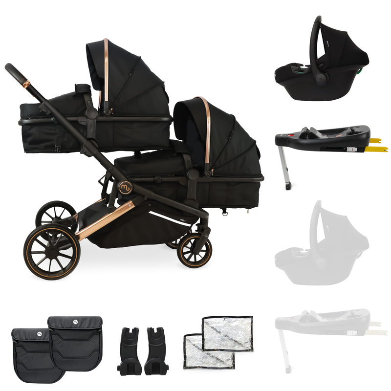 MB33 Tandem Pushchair with Infant Carrier and Base - Rose Gold Black
