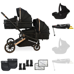My Babiie MB33 Tandem Pushchair with Infant Carrier and Base - Rose Gold Black