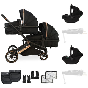 MB33 Tandem Pushchair with 2 Infant Carriers - Rose Gold Black