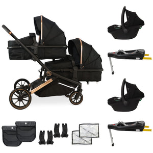 My Babiie MB33 Tandem Pushchair with 2 Infant Carriers & 2 Bases - Rose Gold Black