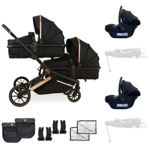 My Babiie MB33 Tandem Pushchair with 2 Infant Carriers - Rose Gold Black