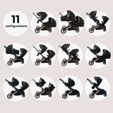 My Babiie MB33 Tandem Pushchair with Infant Carrier and Base - Rose Gold Black
