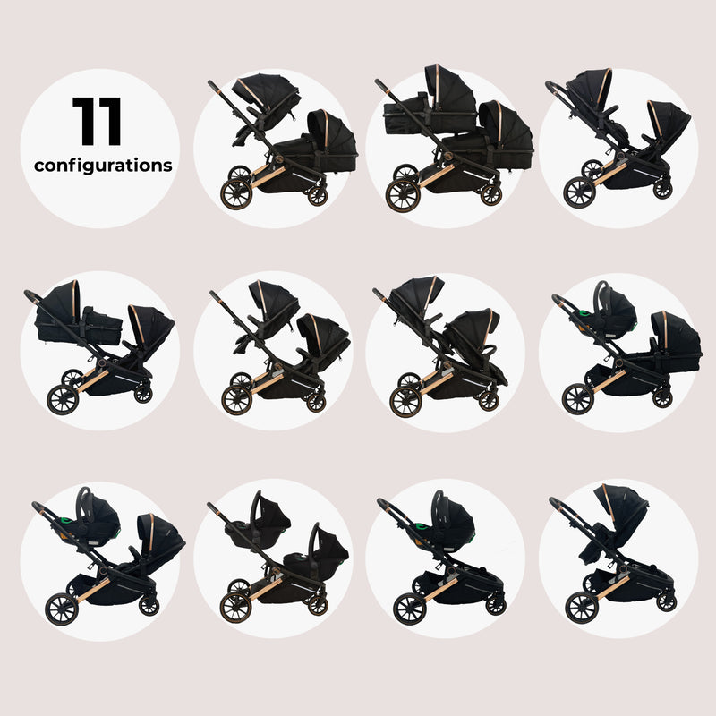 My Babiie MB33 SE Tandem Pushchair - Rose Gold Black
