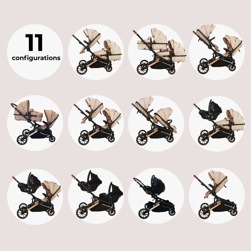 MB33 Tandem Pushchair with 2 Infant Carriers & 2 Bases - Giraffe