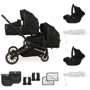MB33 Tandem Pushchair with 2 Infant Carriers - Black Leopard