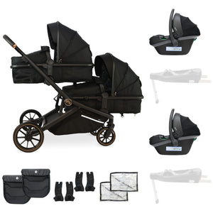 MB33 Tandem Pushchair with 2 Infant Carriers - Black Leopard