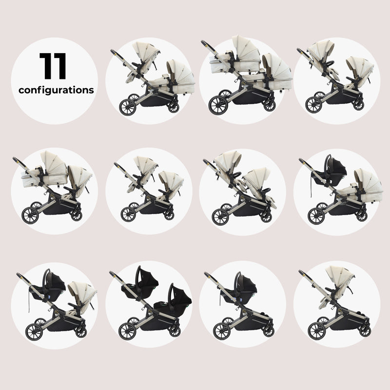 MB33 Tandem Pushchair with Infant Carrier - Ivory