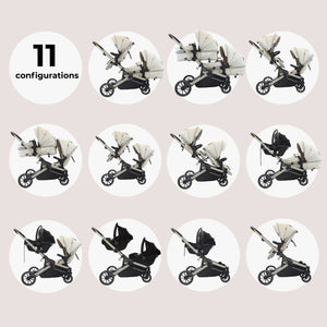 MB33 Tandem Pushchair with 2 Infant Carriers & 2 Bases - Ivory