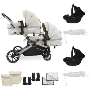 MB33 Tandem Pushchair with 2 Infant Carriers - Ivory