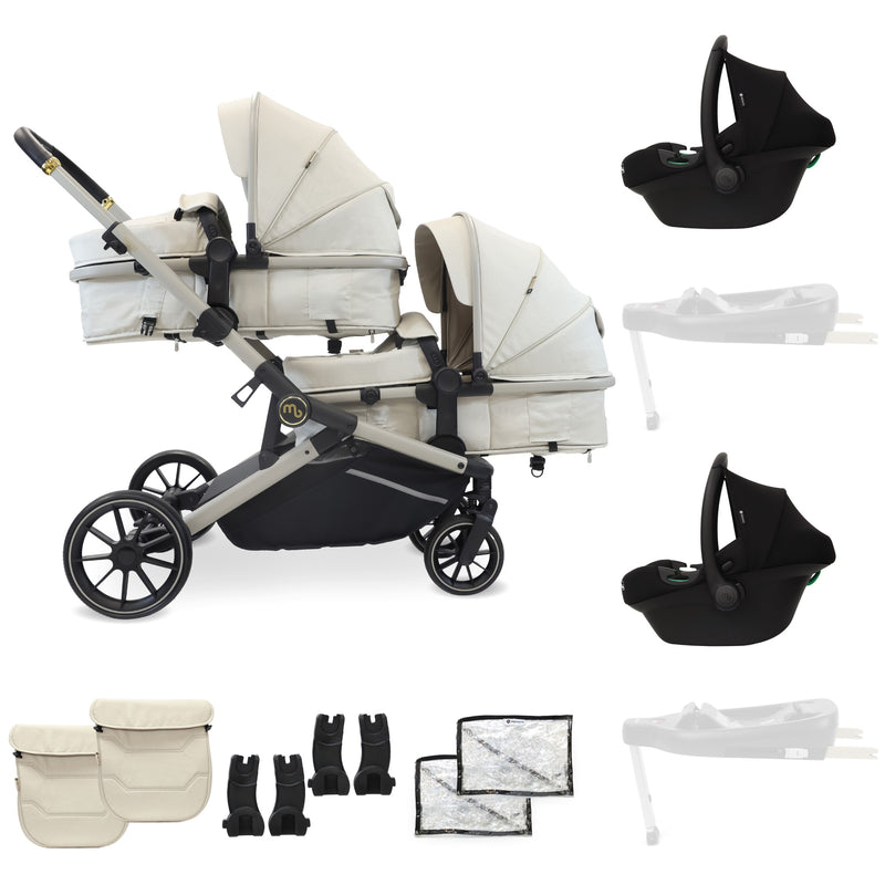 MB33 Tandem Pushchair with 2 Infant Carriers - Ivory
