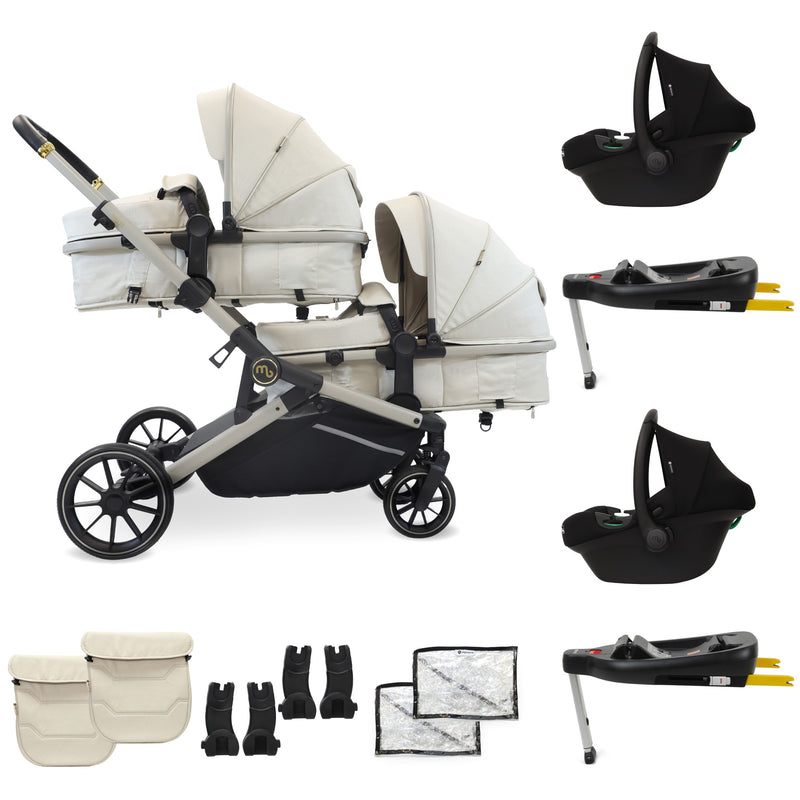 MB33 Tandem Pushchair with 2 Infant Carriers & 2 Bases - Ivory