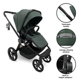My Babiie MB450 ARC 3-in-1 Travel System + Rotating Car Seat + Base - Himalayan Green