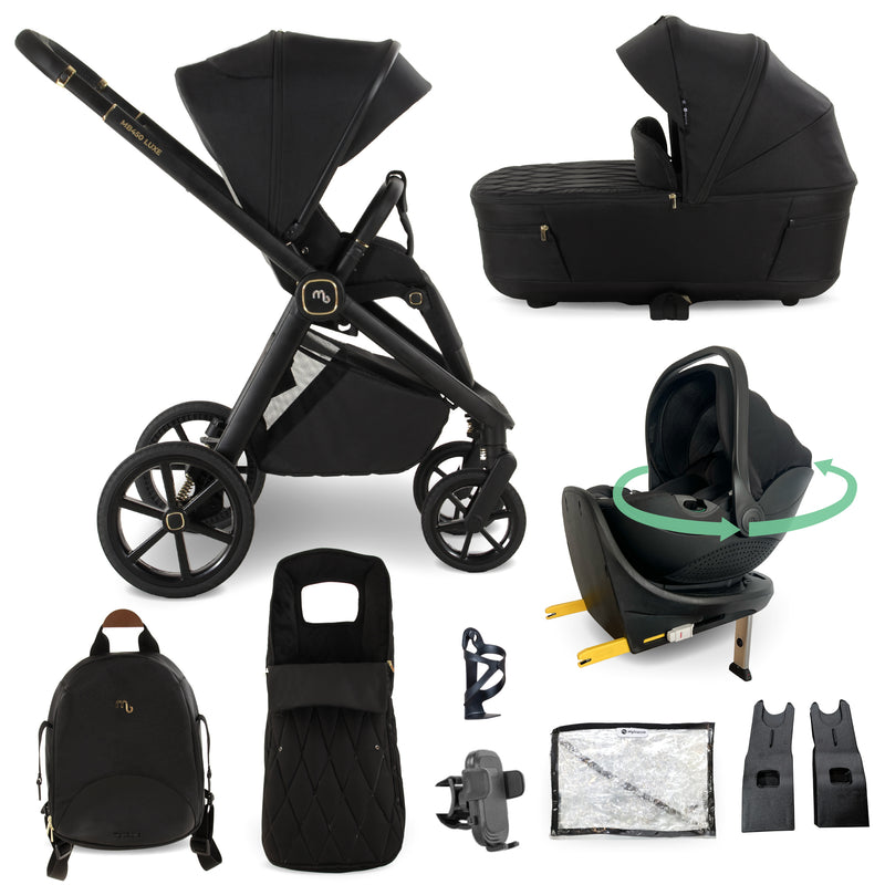 My Babiie MB450 LUXE 3-in-1 Travel System with Rotating Car Seat + Base - Black