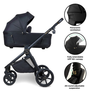 My Babiie MB450 LUXE 3-in-1 Travel System with Rotating Car Seat + Base - Black