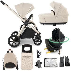 My Babiie MB450 LUXE 3-in-1 Travel System with Rotating Car Seat + Base - Feather