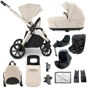 My Babiie MB450 LUXE 3-in-1 Travel System with Rotating Car Seat + Toddler Seat + Base - Feather