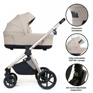 My Babiie MB450 LUXE 3-in-1 Travel System with Rotating Car Seat + Toddler Seat + Base - Feather