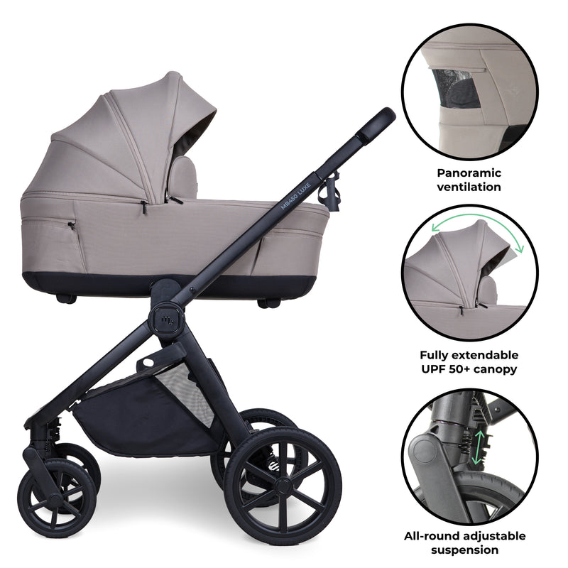 MB450 LUXE 3-in-1 Travel System with Rotating Car Seat + Toddler Seat + Base - Mink