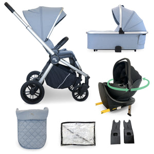 My Babiie MB450i 3-in-1 Travel System with Rotating Car Seat + Base - Steel Blue
