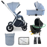 My Babiie MB450i 3-in-1 Travel System with Rotating Car Seat + Base - Steel Blue