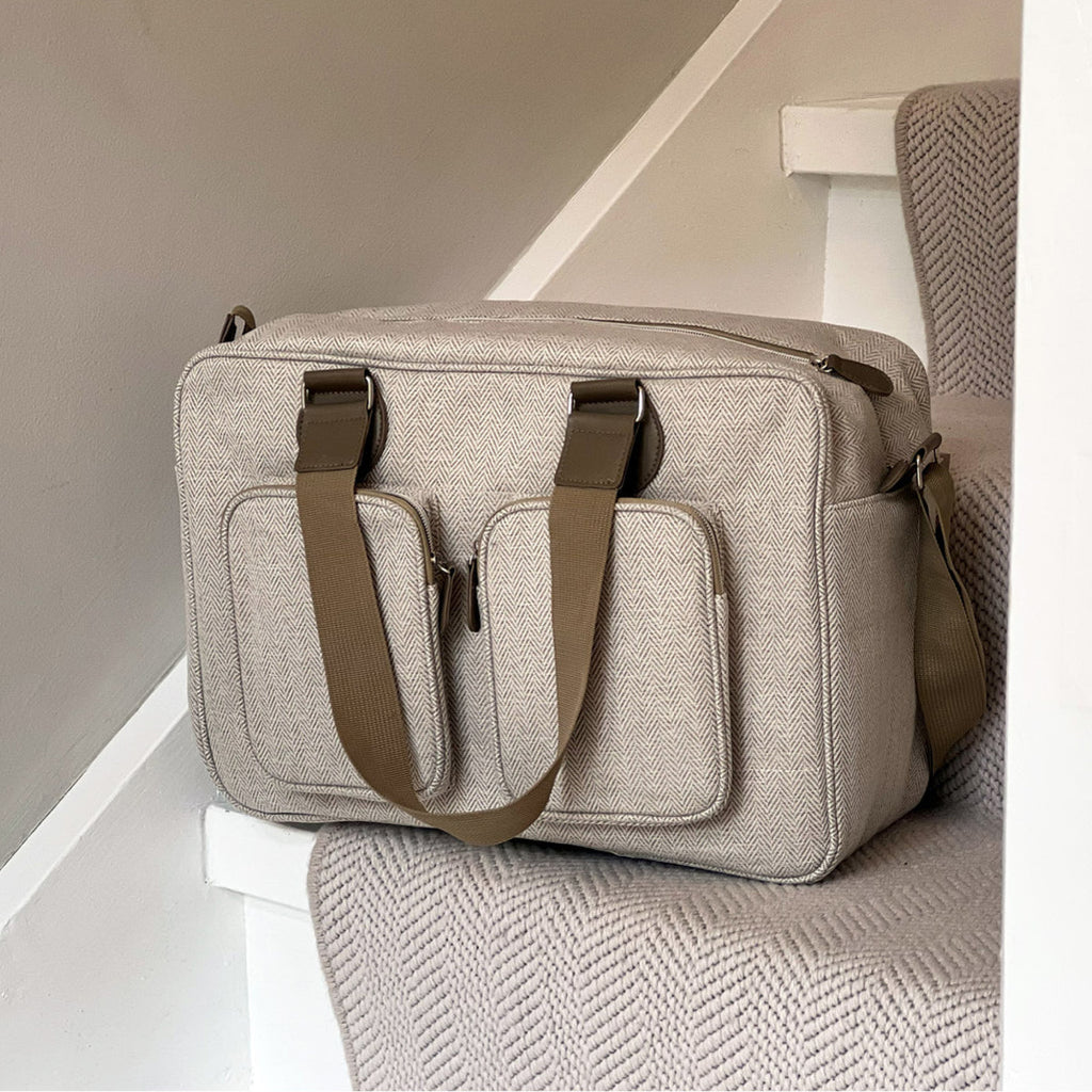Deluxe Changing Bag Oatmeal Herringbone – My Babiie - Main Image