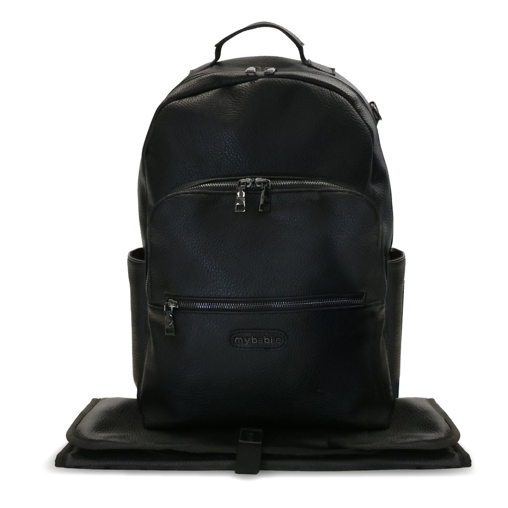 black leather changing backpack My Babiie Backpack Pro Changing Bag