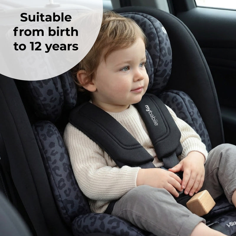 My Babiie MBCS200 Spin R129 Car Seat with Top Tether - Black Leopard