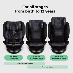 360° Spin R129 ISOFIX Car Seat (0-12 Years) Black Leopard - GRADE A