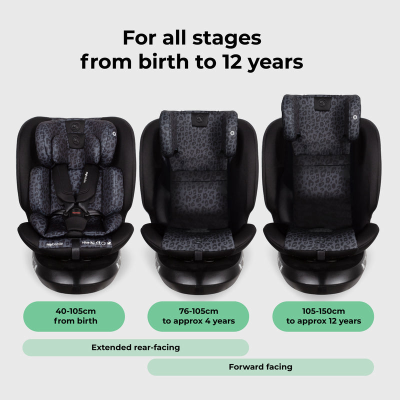 360° Spin R129 ISOFIX Car Seat (0-12 Years) Black Leopard - GRADE A