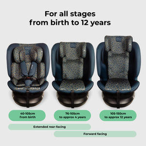 MBCS200 Spin R129 Car Seat with Top Tether - Navy Leopard