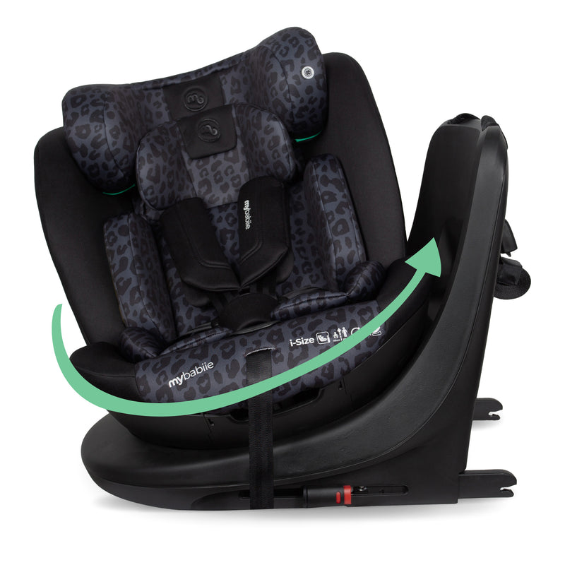 My Babiie MBCS300 Easy Spin R129 Car Seat with Top Tether - Black Leopard
