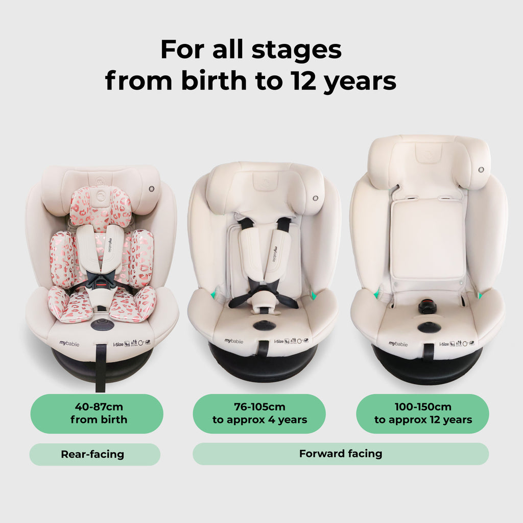 MBCS300 Easy Spin R129 Car Seat with Top Tether Pink Leopard