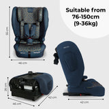 Compact Fold Toddler to Booster Car Seat + ISOFIX - Navy Blue Leopard - GRADE A