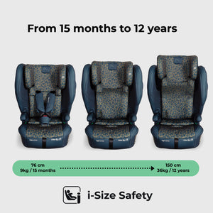 MBCS80 Foldable Toddler to Booster R129 Car Seat with ISOFIX - Navy Leopard