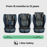 Compact Fold Toddler to Booster Car Seat + ISOFIX - Navy Blue Leopard - GRADE A